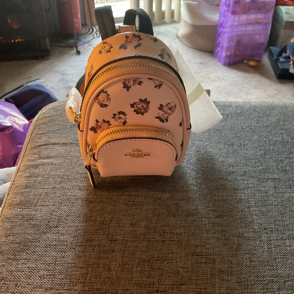 Coach Accessories - Coach Leather Bag Charm in pink with Gold Chain will include bag and tag .